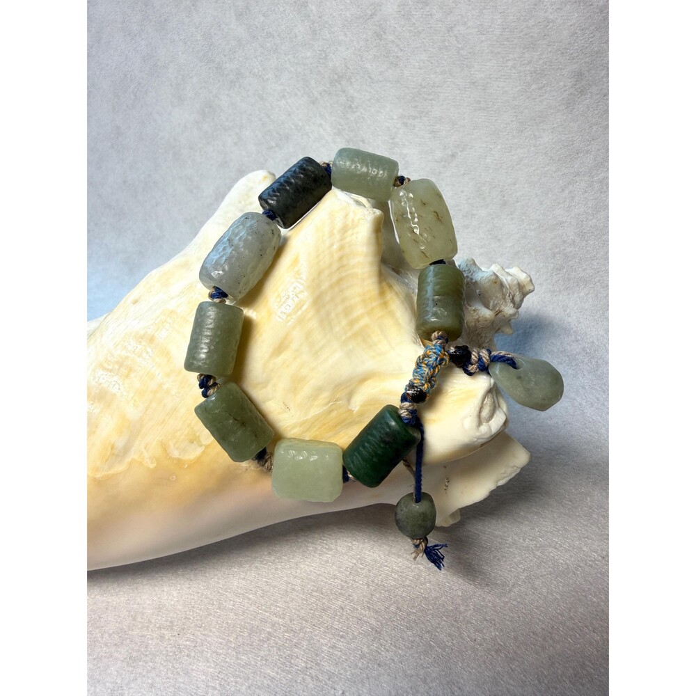 Multi-Color Natural Jade Bracelet OOAK Rustic Jade Adjustable Pull-Tie Closure